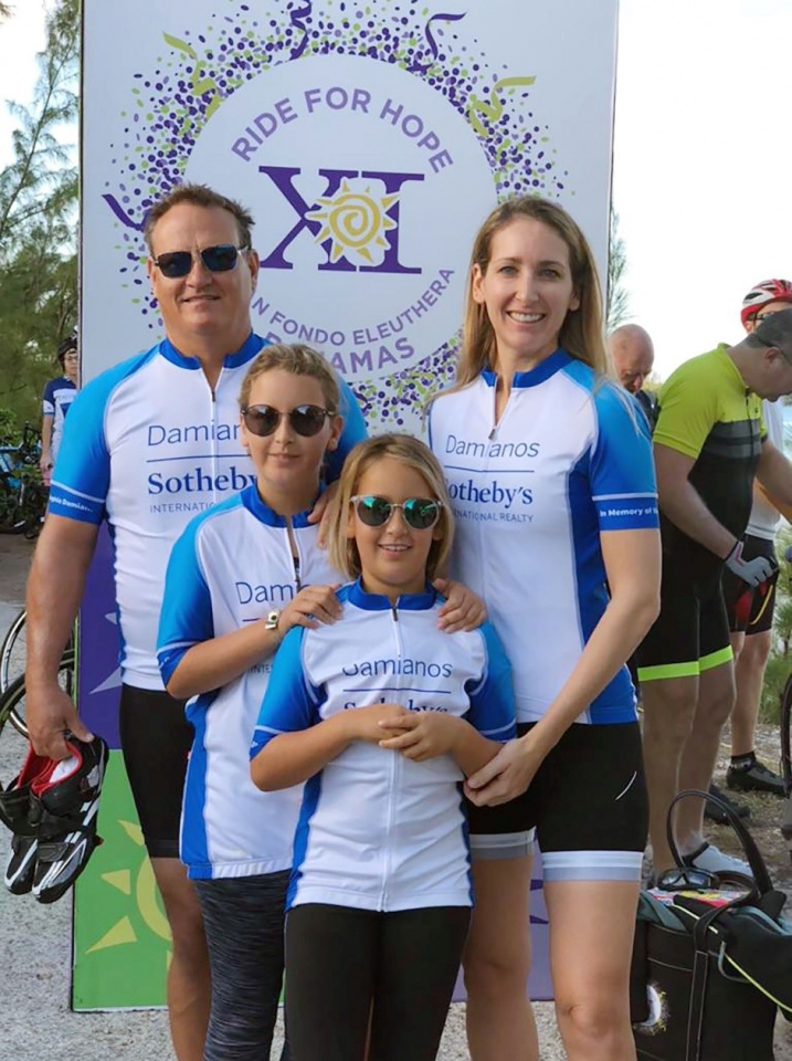 Keeping Hope Alive. Lana Rademaker, far right, Chief Brokerage Officer for Damianos Sotheby’s International Realty, participated in the 2018 Ride for Hope in Eleuthera along with her husband and two daughters. This year’s Damianos Sotheby’s International Realty team will be the biggest ever in the seven years the company has participated