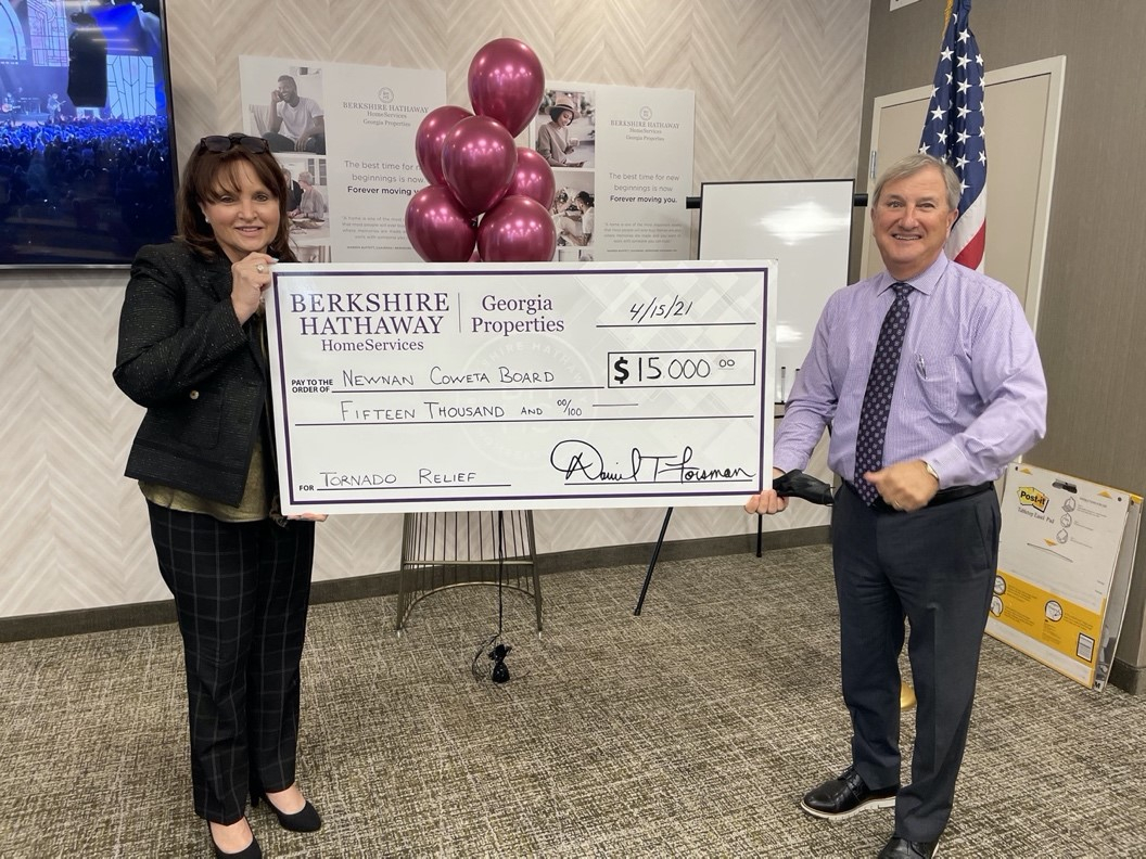 Berkshire Hathaway HomeServices Georgia Properties Contributes $15,000 to the Newnan Coweta Tornado Relief Fund