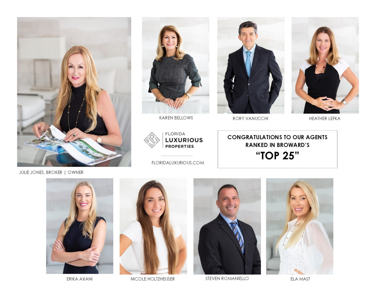 Florida Luxurious Properties' Eight team members Ranked in Broward County's "Top 25" Agents for 2021