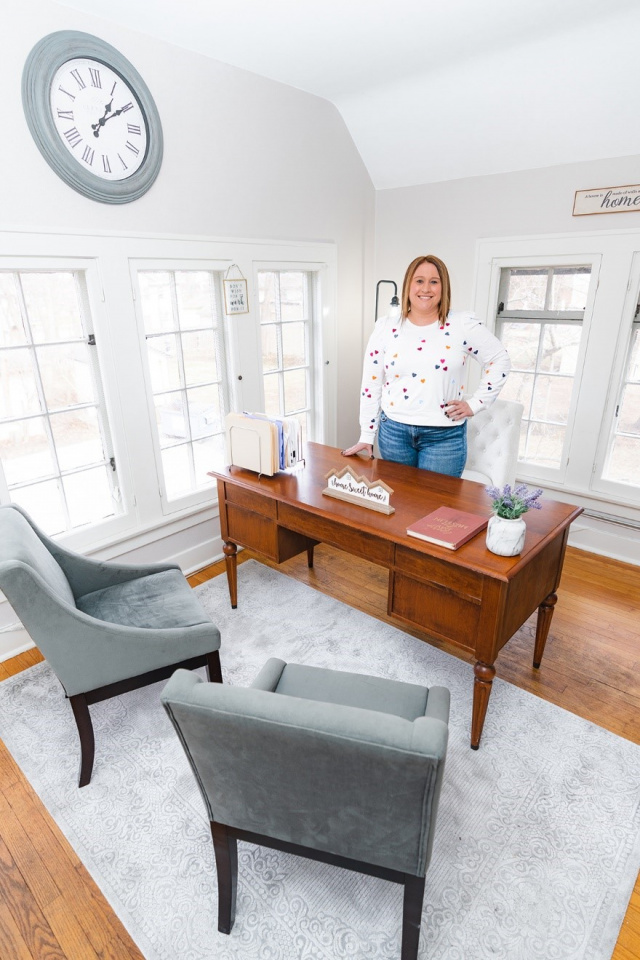 Samantha Bauman of The Move Smarter Team at Berkshire Hathaway HomeServices Chicago in her new office at 321 Franklin Street in Geneva, Illinois