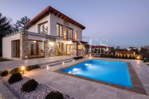 Mediterranean-style villa with outdoor pool and panoramic view